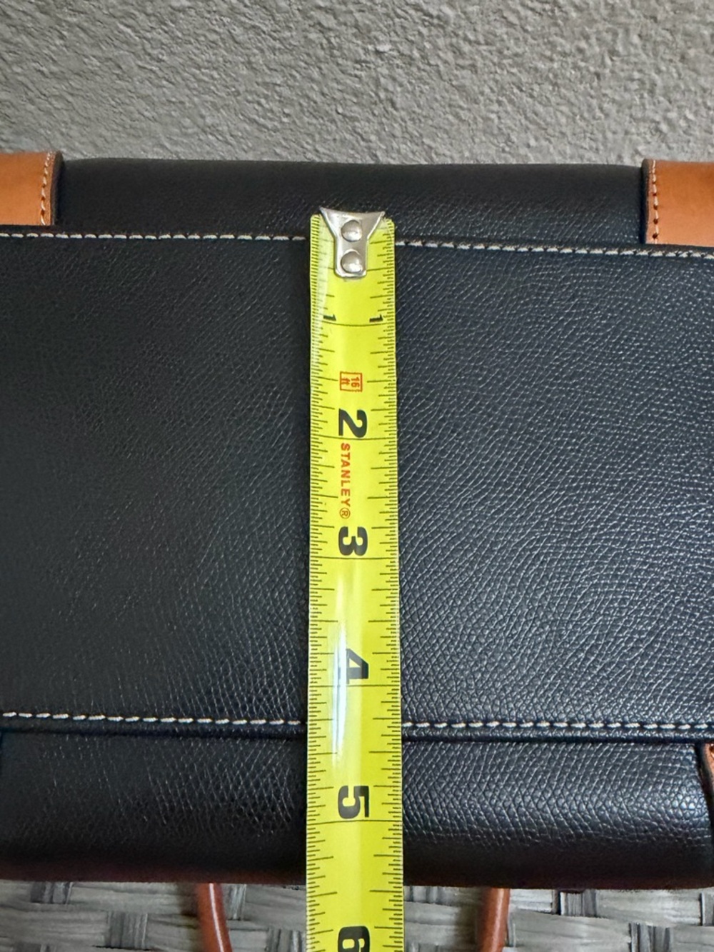 Dooney & Bourke Black Janine Leather Satchel Tan Trim Colorful Chevron Lining - Picture 16 of 16